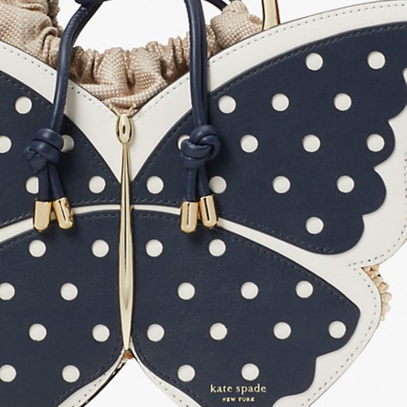 Kate Spade WING IT BUTTERFLY Polka Dot/Wicker Satchel/Bag New - Picture 5 of 12